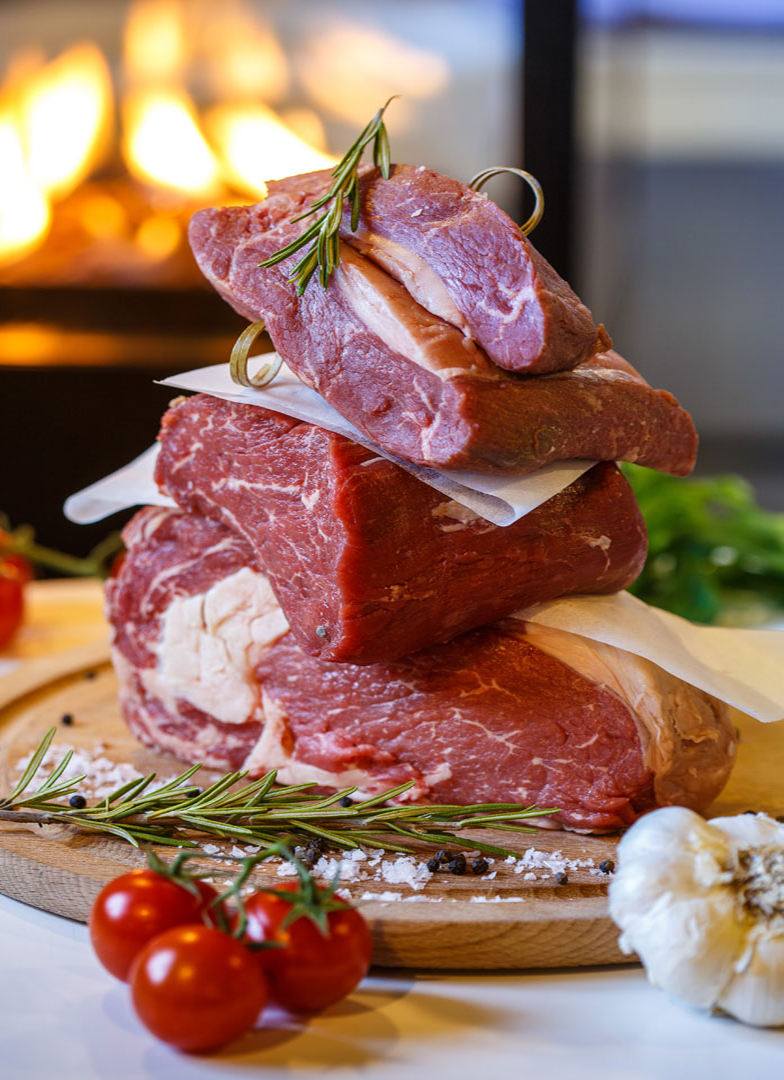 Fresh raw beef on board